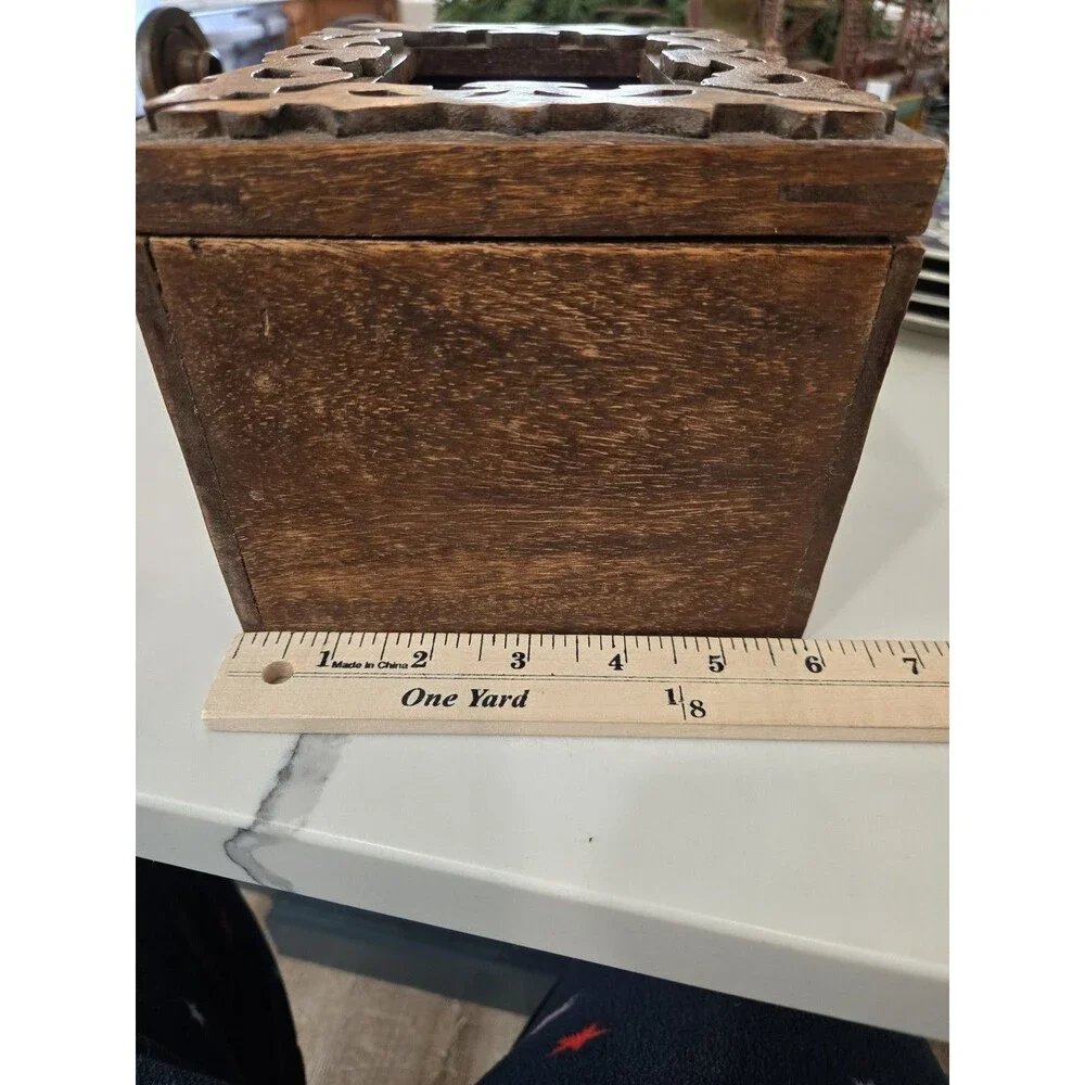 Vtg hand-carved wooden box - Keepsakes, Memories, Recipes Jewelry Trinket Box